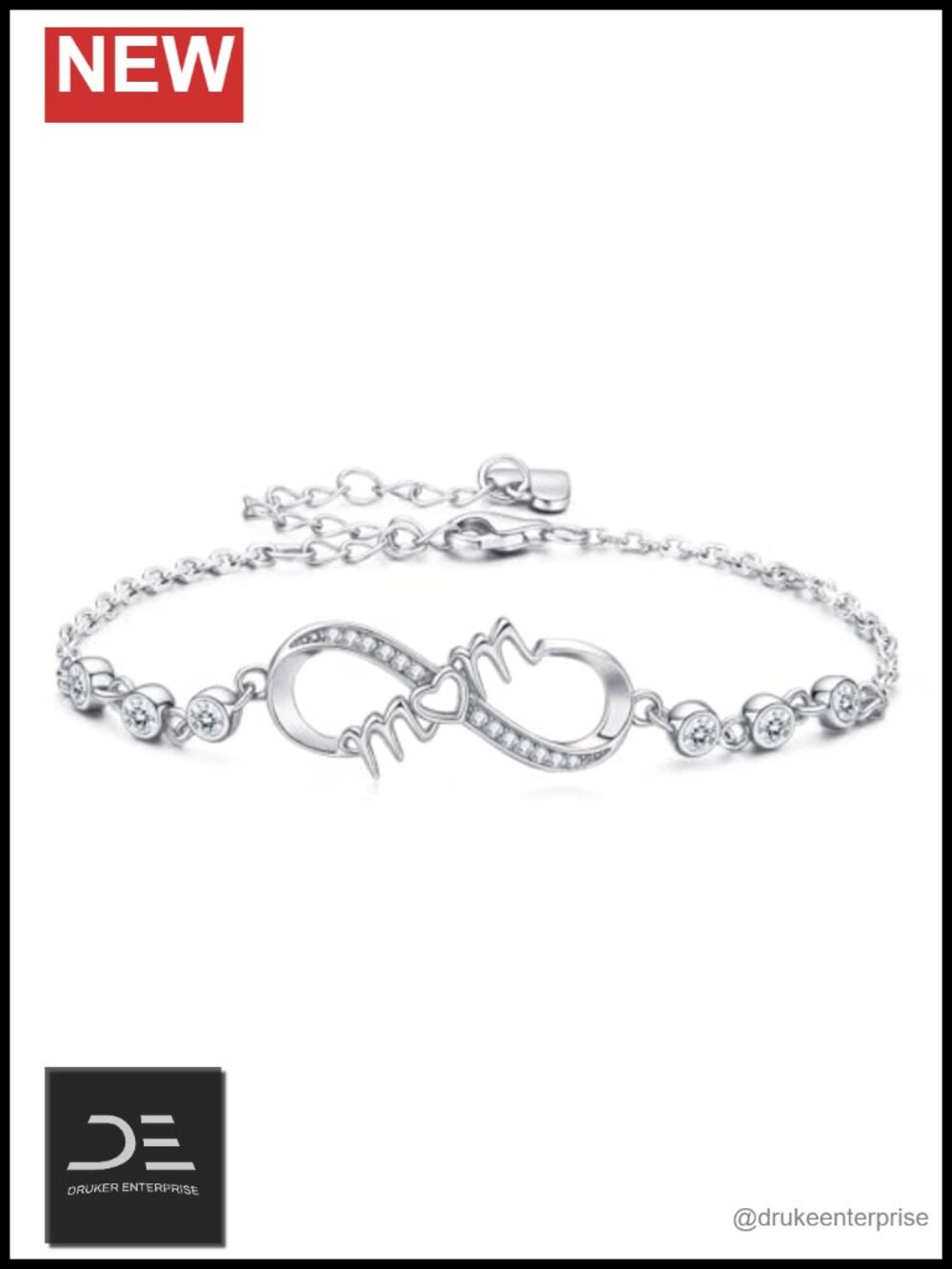 Moissanite Mom Bracelet Sterling Silver Infinity Jewelry Gift for Mother